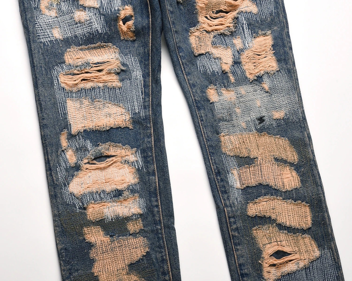 Distressed Cream Jeans